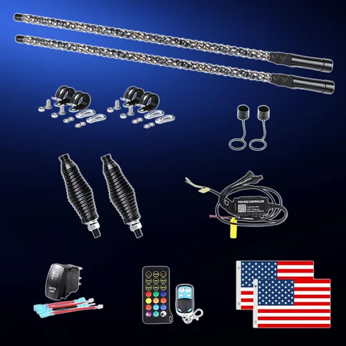 Vista 7 de Luces Whip Uemicip 2PCS 2FT Luces Whip LED RGB en Espiral para UTV, con Base de Resorte App y Control Remoto Inalámbrico RF, Antenas Whip Iluminadas