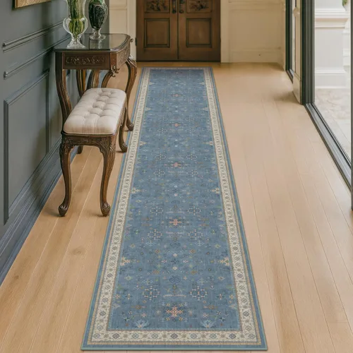 Vista 203 de Hazo Haus – Alfombra pequeña para entrada, cocina o baño, antideslizante con base de goma, resistente a las manchas y a la decoloración, diseño