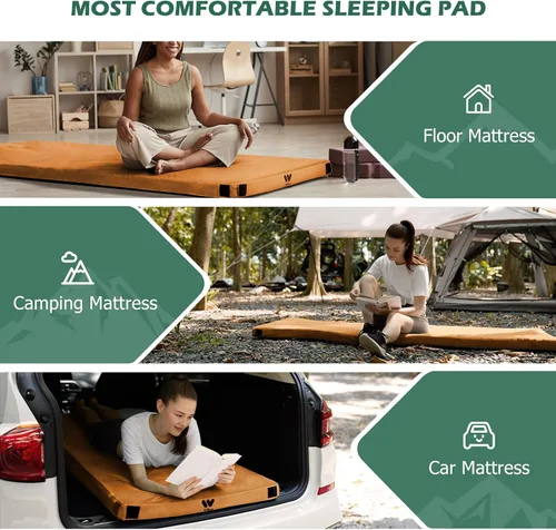 Vista 6 de Willpo CertiPUR-US Memory Foam Camping Mattress with Travel Bag and 2 Interchangeable Covers, Lightweight Portable Sleeping Pad for Tents, Guest