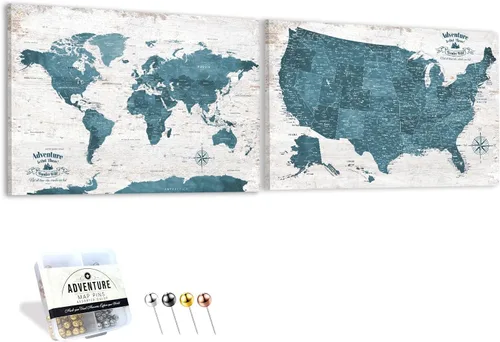 Vista 42 de IPIC - Lienzo con mapas de EE. UU. para decoración de pared, mapa con pin de empuje para marcar viajes, mapa de viaje impreso de EE. UU.
