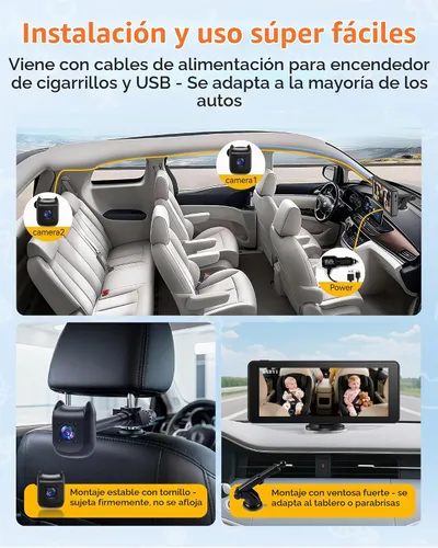 Vista 5 de Monitor de bebé con doble cámara para automóvil con pantalla dividida de 6.9 pulgadas