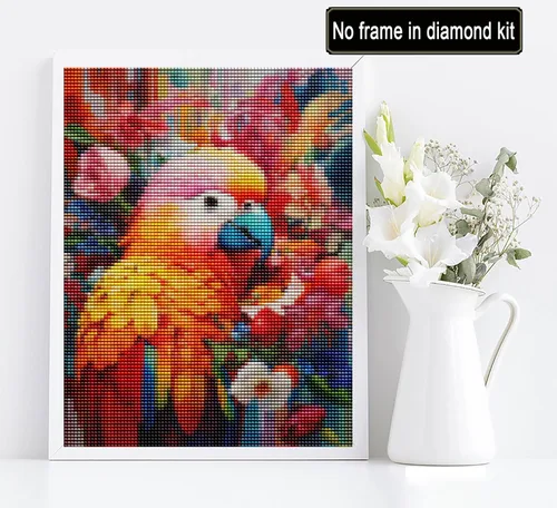 Vista 2 de Diymood Kits de pintura de diamantes 5D para adultos loro – Kits de arte de diamantes para adultos flor Taladro completo redondo Imagen