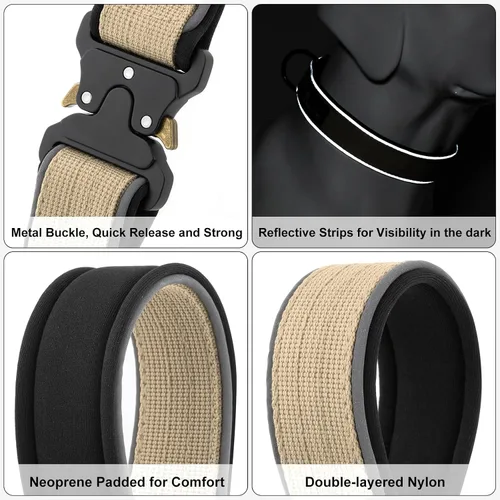 Vista 4 de Collar táctico para perro Plutus Pet, reflectante, collar de perro resistente ajustable, suave acolchado y cómodo, para perros pequeños, medianos
