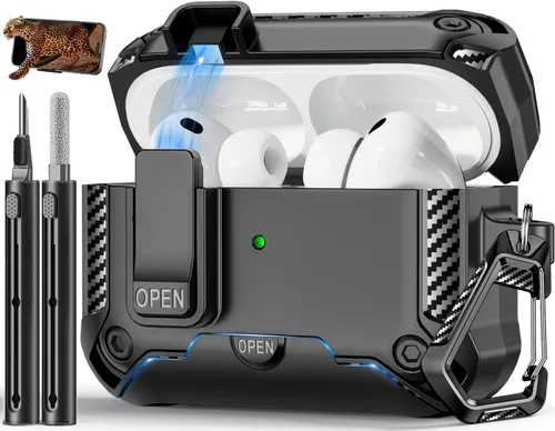 Vista 35 de Funda para AirPods Pro de 2 generación con soporte para teléfono, diseño de interruptor automático de protección completa contra caídas con kit