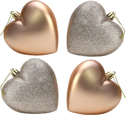 Vista 11 de Bolas en forma de corazón de 4 a 3.937 in, diseño mate y purpurina, adornos de Navidad (rosa bebé)