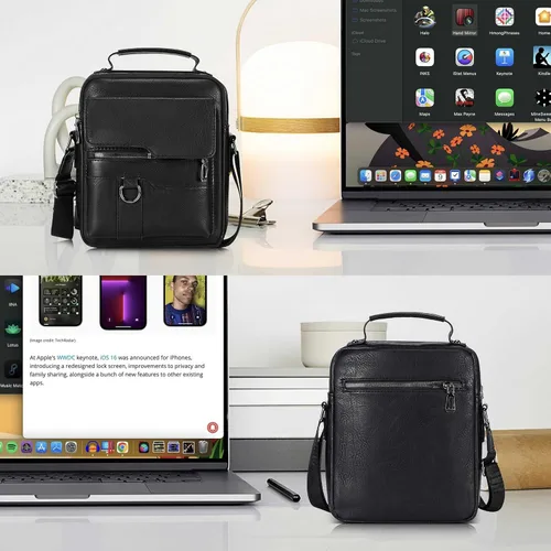 Vista 3 de Bolso cruzado pequeño para hombre, de piel sintética, bolso de mensajero, bolsa cruzada, bolsa de hombro, bolsa de pecho, trabajo, viajes al aire