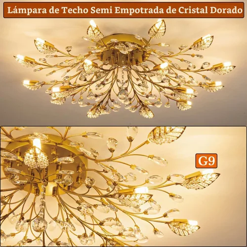 Vista 7 de Lámpara de techo de cristal, candelabros de flores dorados de 35.5