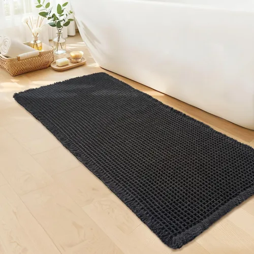 Vista 14 de Alfombra de baño negra – Alfombra de baño antideslizante y lavable, súper absorbente y de secado rápido, pequeña alfombra de baño bohemia para Negro