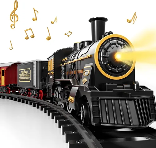 Vista 10 de Conjunto de Tren para Niños Pequeños de 2-4 años, Trenes Eléctricos con Vía, Humo, Luz, Sonido y Escena, Conjuntos de Tren de Navidad para Alrededor