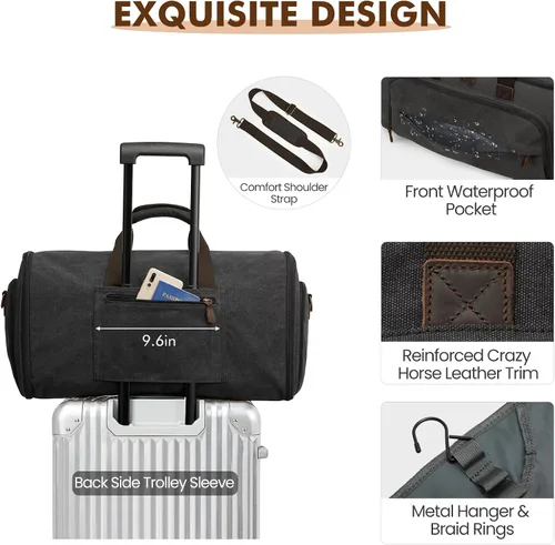 Vista 4 de S-ZONE Traje de viaje bolsa de ropa con neceser conjunto de dos piezas, Negro -, Bolsa de traje para hombre de viaje