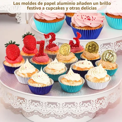 Vista 4 de GiFBERA 300 unidades de forros de magdalenas de papel de aluminio mini metálicos, forros de magdalenas de papel de aluminio para muffins, tazas