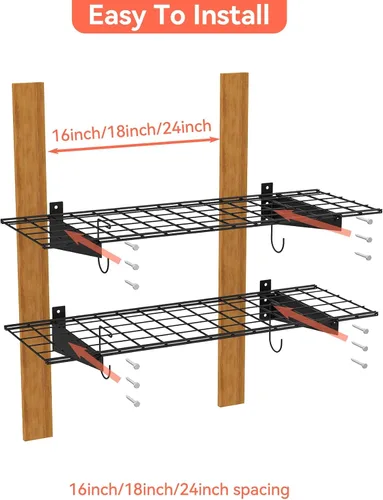 Vista 6 de TORACK Paquete de 2 Estantes de Pared para Garaje, Estantes de Alambre Montados en la Pared de 15" x 45" para Garaje de Servicio Pesado, Estantería