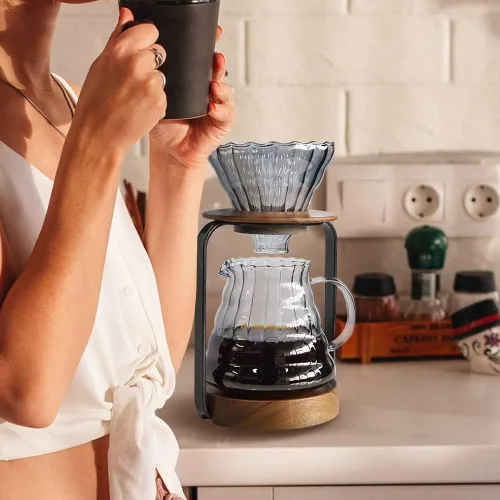 Vista 3 de SOTECH Juego de cafetera con soporte para gotero, filtros de café, molinillo de café de papel, regalo para los amantes del café Negro