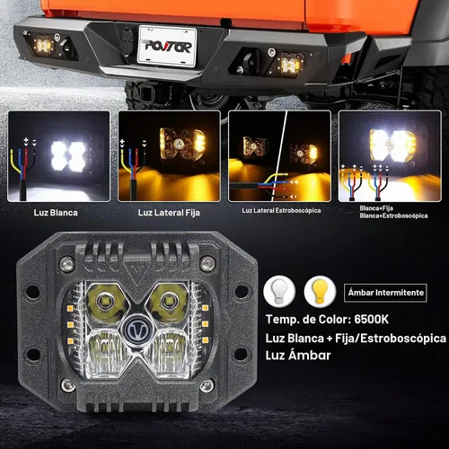 Vista 2 de Luces LED de Montaje Empotrado, POVTOR Luces LED Pod de 40W con Logo V Separado de Doble Lado Ámbar Sólido y Estroboscópico Haz Combo Luces Todo