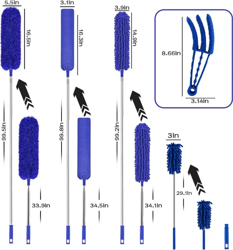 Vista 2 de Buysenton Plumero de microfibra, 8 plumeros con poste de extensión telescópico de 100 pulgadas, plumeros reutilizables y flexibles, plumeros ligeros