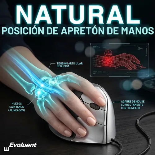 Vista 4 de Evoluent VerticalMouse 4 (modelo # VM4R) mouse de tamaño estándar para diestros (alimentación USB)