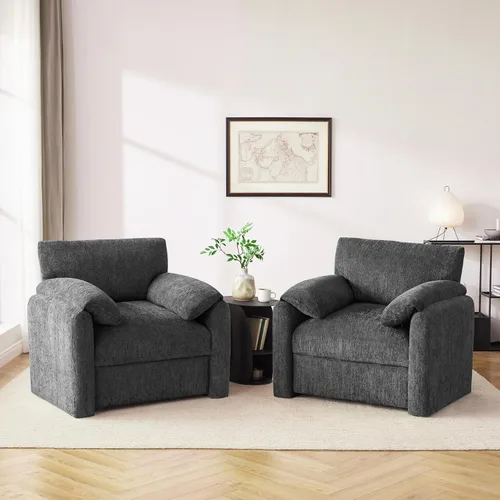 Vista 14 de Howjoe Sillón Extragrande de Chenilla, Sillas de Acento de 38.6 Pulgadas de Ancho para Sala de Estar y Dormitorio Silla de Descanso Moderna, Silla