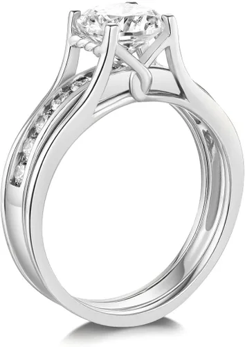 Vista 2 de TWJC 14k Yellow OR White Gold Solid Engagement Ring & Wedding Band Set