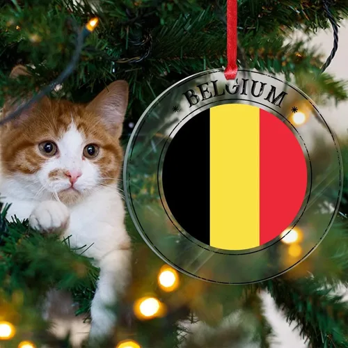 Vista 4 de Bandera de Bélgica, adornos de decoración para árbol de Navidad, bandera nacional, decoración para árbol de Navidad, colgante colgante, adornos