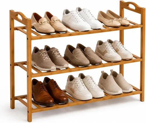 Vista 10 de Basicwise Zapatero de almacenamiento de bambú, organizador de zapatos de pie (2 niveles)