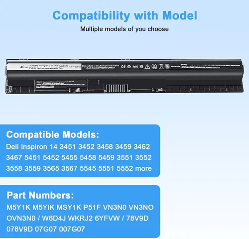 Vista 4 de Batería de repuesto M5Y1K de 14.8V 40wh para Dell Inspiron 14 15 17 5000 3000 Series 5559 5558 3451 3452 3458 3551 5458 5755 5756 5759 P47F 51F P52F