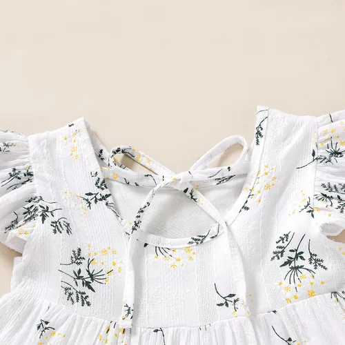 Vista 5 de Vestido bohemio de lino para niña pequeña, vestido casual sin mangas con volantes y estampado floral liso para verano y playa