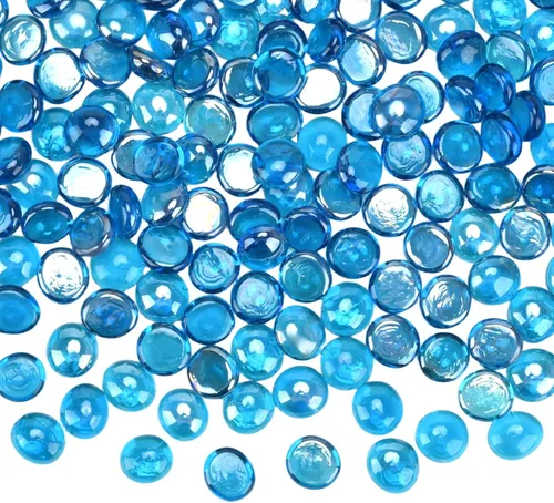 Vista 2 de Canicas de vidrio plano de 2 libras, cuentas de relleno de jarrón de vidrio de alto brillo, guijarros de vidrio translúcido para jarrones Aqua Blue