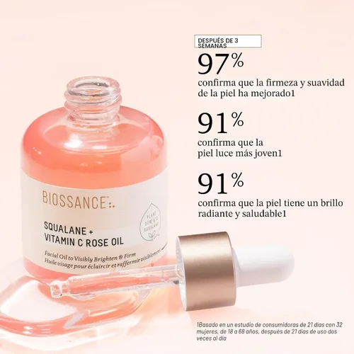 Vista 4 de BIOSSANCE Squalane + Vitamin C Rose Advanced Facial Oil - Brightening, Firming, and Hydrating Serum for All Skin Types - Chios Crystal Oil, Damascus