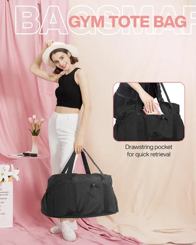 Vista 2 de BAGSMART Bolsa de fin de semana para mujer, bolsa de viaje con bolsa de zapatos para viajes, 26L para el aeropuerto, bolsa de mano para gimnasio