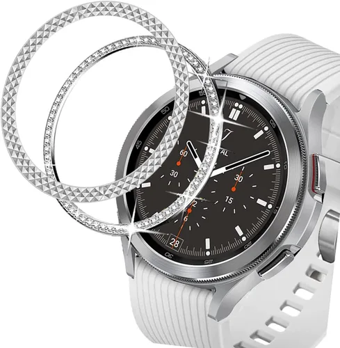 Vista 10 de DEALELE Fundas para Samsung S3 Frontier/Classic/Galaxy Watch 4/4 Classic, Rhinestone Diamond Steel Watch Face Bezel Rings (negro)