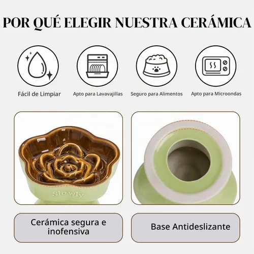 Vista 4 de S&Q's CERAMICS Cuenco elevado de alimentación lenta para gatos, cuenco elevado de cerámica para comida para mascotas para perros pequeños, comedero