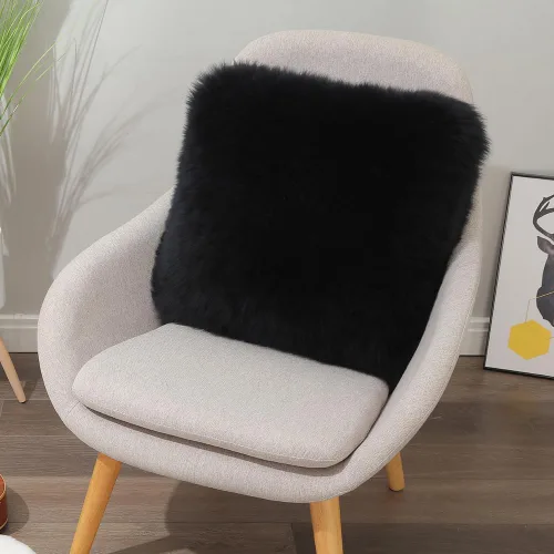 Vista 2 de LLB Fundas de almohada de lana de oveja auténticas para sofá, fundas de almohada decorativas y esponjosas cuadradas, fundas de almohada de 18x18