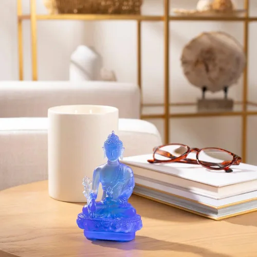 Vista 2 de KALIFANO - Cristal azul divino de Guan Yin, figura del zodiaco chino, meditación, decoración espiritual o de cristal en casa Un símbolo