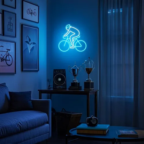 Vista 2 de CoolGift Mart Letrero de neón para bicicleta, decoración de pared definitiva para entusiastas del deporte, luz LED regulable para dormitorio, sala