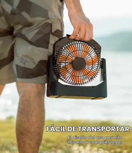 Vista 6 de Ventilador de campamento con linterna LED, ventilador de escritorio con pilas D de 8 pulgadas con temporizador, control de velocidad continuo