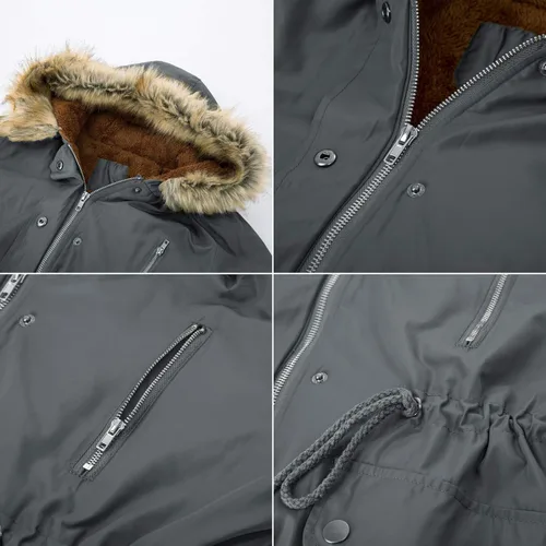 Vista 7 de Grace Karin - Abrigo con capucha para mujer, con forro de vellón y bolsillos, chaqueta, parka, de pelo sintético