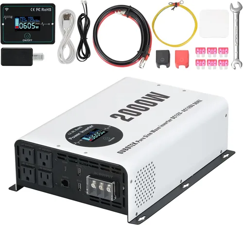Vista 11 de Inversor de Potencia de 1000 Vatios Potencia Pico 2000W Onda Sinusoidal Pura 12V DC a 120V AC Convertidor RV con Control Remoto Inalámbrico Pantalla