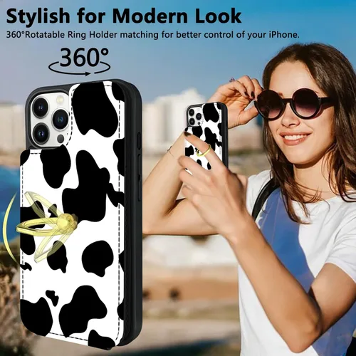 Vista 3 de Funda tipo cartera compatible con iPhone 13 Pro con soporte para tarjetas, rotación de 360°, soporte de anillo de dedo con función atril, bloqueo