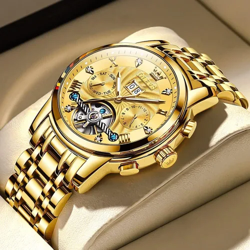 Vista 3 de OLEVS Reloj automático para hombre, cuerda automática, mecánica, de lujo, de acero inoxidable, multicalendario, impermeable, luminoso, reloj