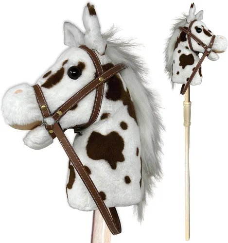Vista 12 de Nature Bound Caballo de palo Caballo en un palo con efectos de sonido – Poni de peluche hecho a mano para niños pequeños y niños Mango de madera