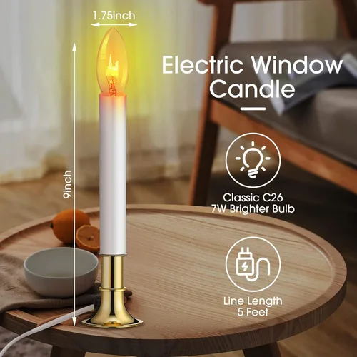 Vista 4 de Coume 10 velas con sensor eléctrico para ventana, con base chapada en latón y sensor de ventosas, apaga la vela con la luz en el enchufe oscuro