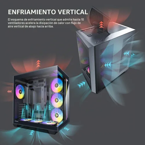 Vista 3 de Antec C5 ARGB, 7 x 120mm ARGB PWM ventiladores incluidos, hasta 10 ventiladores simultáneamente, puerto Type-C 3.2 Gen 2, paneles frontales