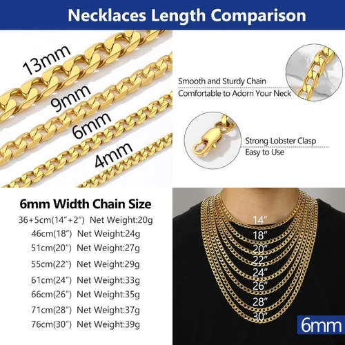 Vista 4 de PROSTEEL Collares de cadena de eslabones cubanos de acero inoxidable 316L para hombre, chapado en oro negro de 18 quilates, joyería hipoalergénica