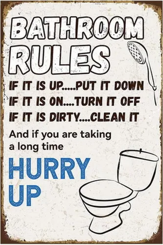 Vista 9 de Cartel de metal retro divertido para el baño, cartel de metal con texto en inglés "Hell Out of Toilet Paper", decoración artística de pared