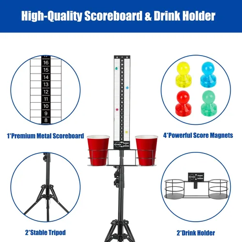 Vista 3 de Cornhole Scoreboard 2 Sets, Metal Magnetic Cornhole Score Keeper with Drink Holder, Easy to Assemble, Score Tracking, Perfect Score Tracking