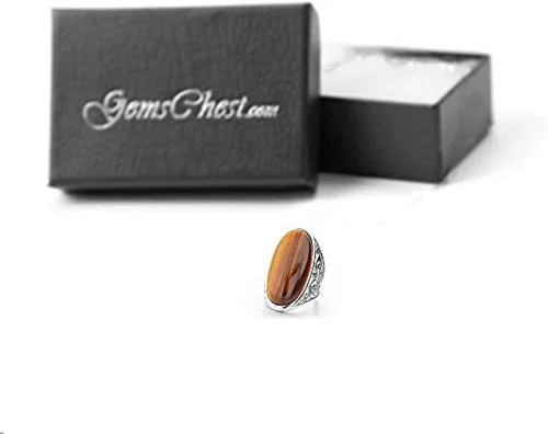 Vista 7 de Gemschest Anillo solitario de plata de ley con forma ovalada de ojo de tigre, Plata Esterlina