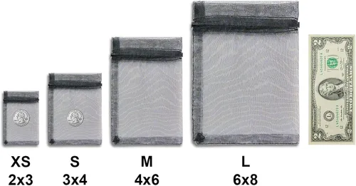 Vista 4 de TheDisplayGuys - Paquete de 48 bolsas de regalo de organza transparente negra de 2 x 2-3/4 pulgadas con cordón, bolsas de regalo para joyas, bolsas