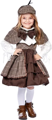 Vista 4 de MRAFDGFB Trajes para recién nacidos para niñas pequeñas y grandes, estilo británico, traje de detective para niña, chal a cuadros, medieval, hinchado