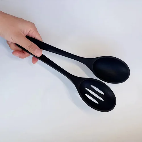 Vista 3 de Cuchara de cocina de silicona, juego de cucharas de cocina antiadherentes para cocinar, cuchara de servir ranurada y sólida, resistente al calor