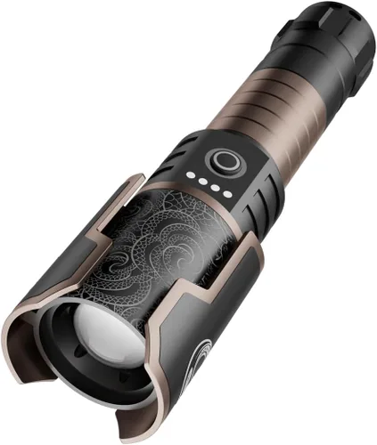 Vista 9 de Linterna de 2000 lúmenes de alta luminosidad con lente de encendido, linterna LED recargable superbrillante con zoom, 5 modos, impermeable, linterna